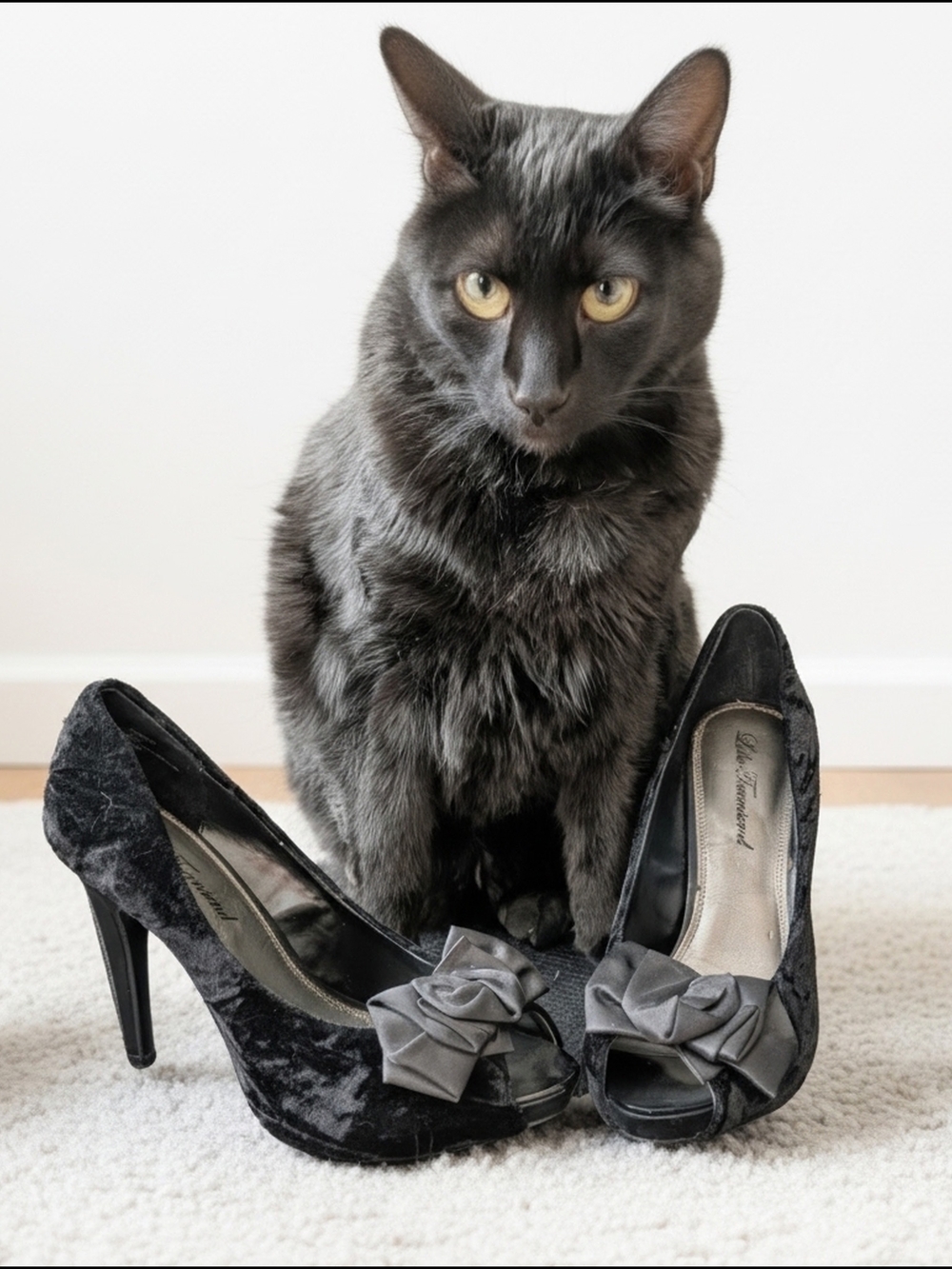 EUC Lulu Townsend Black Crushed Velvet Peep-Toe Heels with Bow Sz 8
